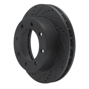 Ford F-250 Super Duty Brake Rotor (1) - Front Left - R1 Concepts - Drilled & Slotted - Black - `99-`05